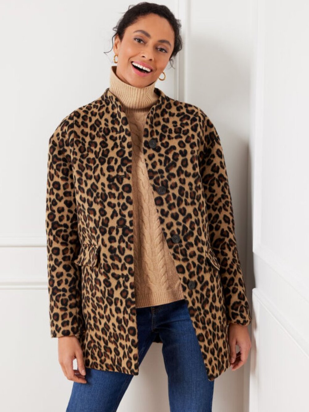 TALBOTS WOOL BLEND LEOPARD COAT SIZE M MEDIUM